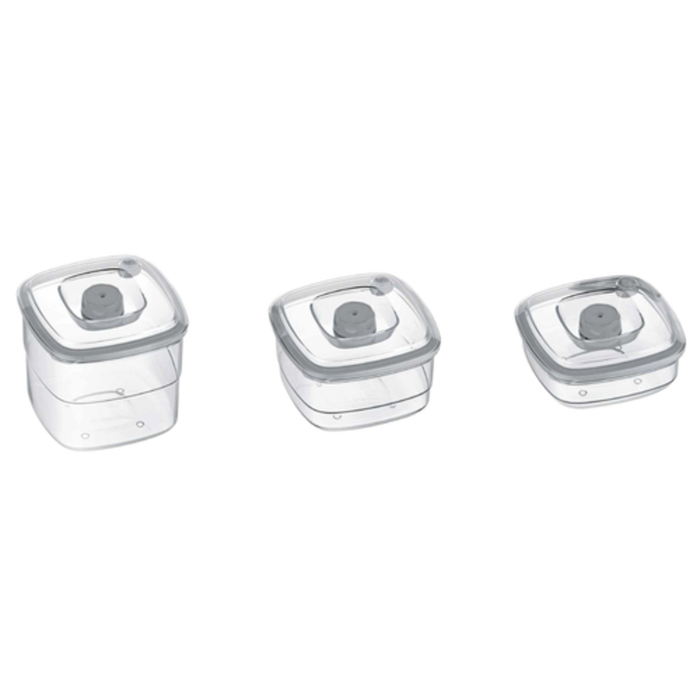 BPA-Free Vacuum Container Kit Includes Three Clear Food Storage Containers With Lids.