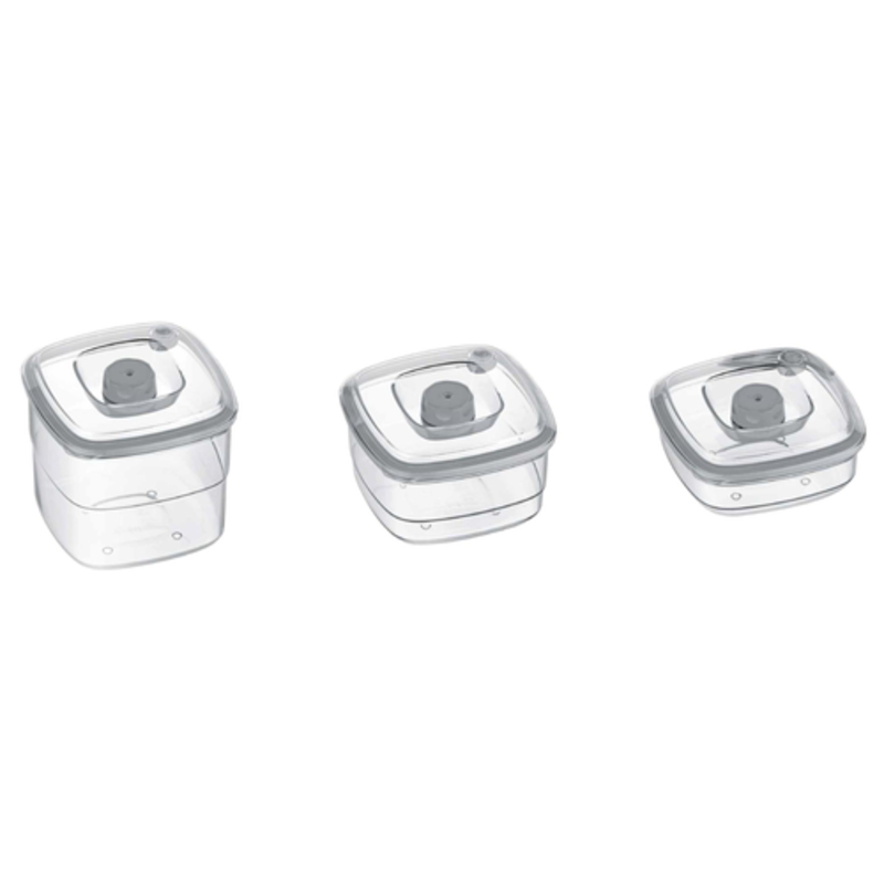 BPA-Free Vacuum Container Kit Includes Three Clear Food Storage Containers With Lids.