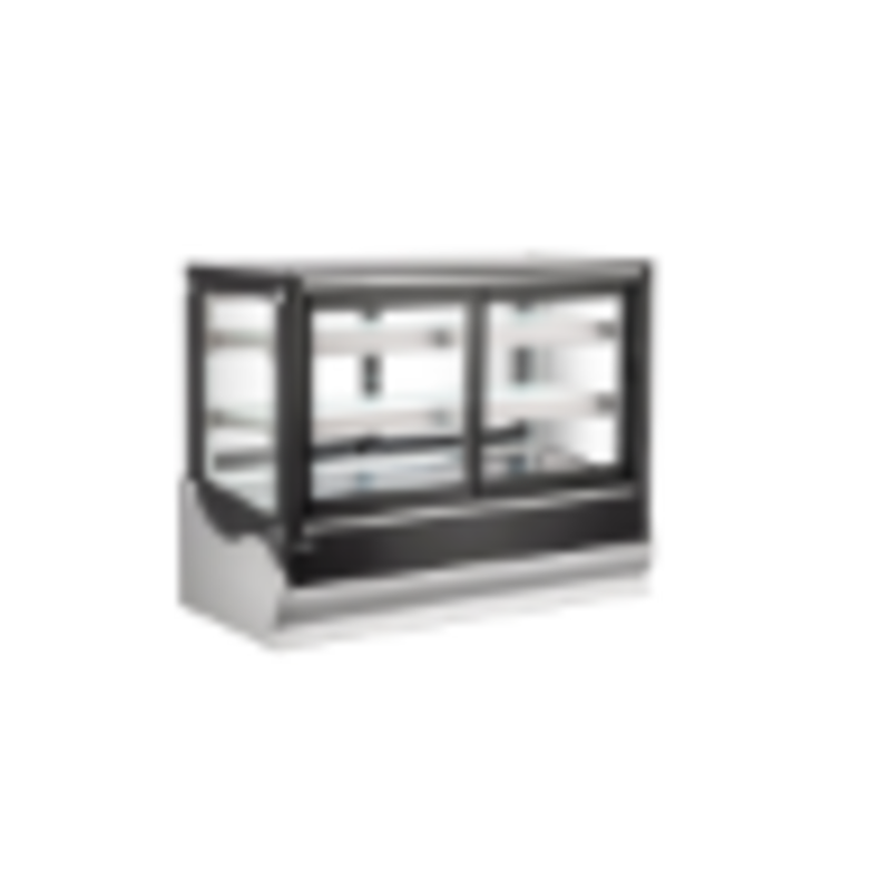 Alt Tag: OMCAN 48565 48" Refrigerated Self-Service Square Countertop Display Case modern glass refrigerated countertop bakery display case