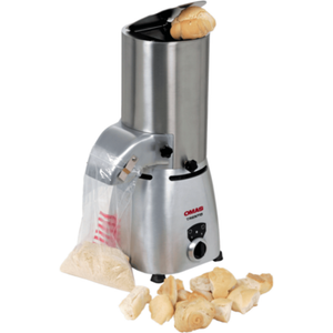 Alt Tag: Trento 23865 1.5 HP Electric Commercial Bread Grater Machine stainless steel bread grater with crumbs bag and bread pieces