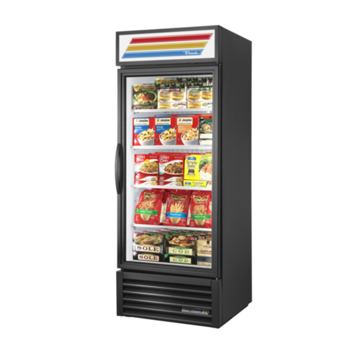 Alt Tag: True 30 inch Glass Door Convertible Refrigerator/Freezer Merchandiser glass door display merchandiser with frozen food shelves