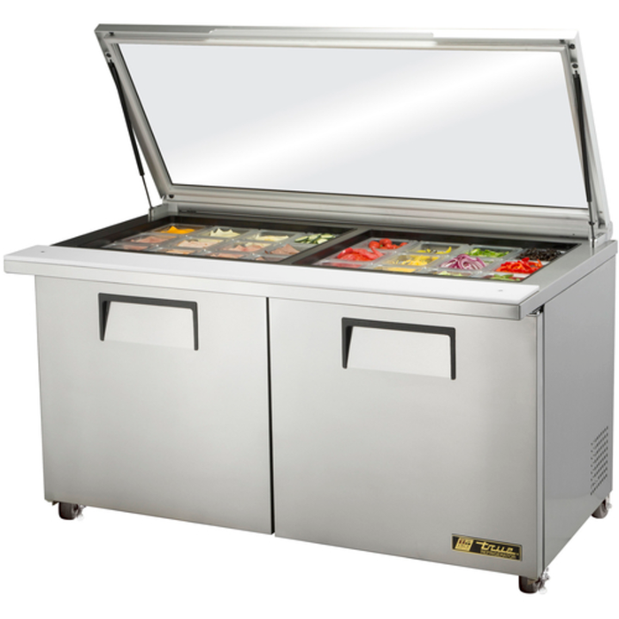 Tag alternatif : Table de préparation Mega Top True 60 pouces Mega Top Table de préparation méga-dessus en inox avec couvercle surélevé et moules d’ingrédients réfrigérées