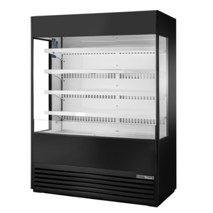 Tag alternatif : Véritable exposition réfrigérée à façade ouverte de 60 pouces à côtés de verre Finition noire avec étagères