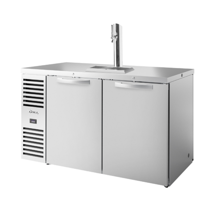True 60" Pass-Thru Four-Door Draft Beer Dispenser Cooler stainless steel commercial kegerator with dual doors and tap tower