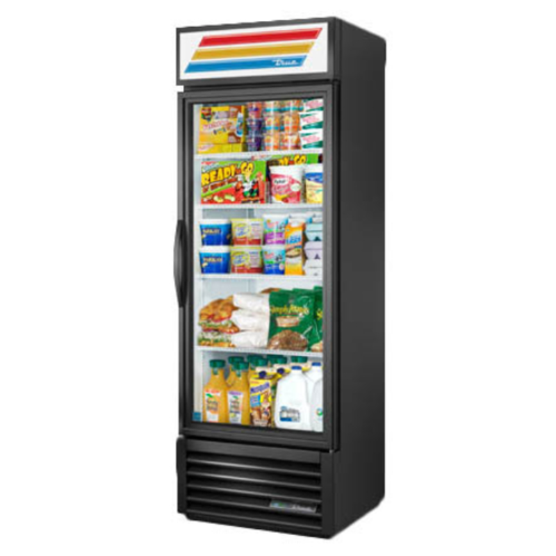 True GDM-19T-HC~TSL01 27-Inch Glass Door Merchandiser Refrigerator Displaying Beverages And Snacks