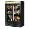 True GDM-47FC-HC-LD 54" Two Section Glass Door Floral Merchandiser Displaying Fresh Flowers and Arrangements.