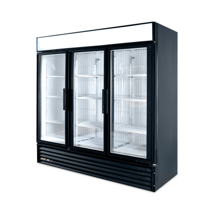 True GDM-72F Refurbished 78.1" Three-Door Glass Merchandiser Freezer 61.8 Cu. Ft. commercial three glass door freezer
