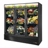 True 78-inch Three Door Glass Swing Floral Merchandiser Refrigerator with three glass doors displaying assorted floral arrangements