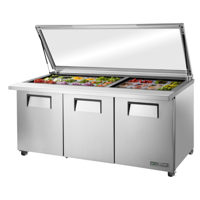 True Manufacturing 72 Inch Sandwich Prep Table Refrigerator With Lids And Ample Storage For Food Preparation