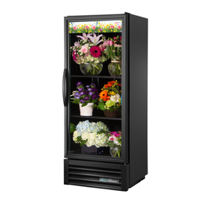 Alt Tag: True Manufacturing 25 Inch Single Door Glass Floral Merchandiser refrigerated display case with glass door showcasing fresh flower arrangements