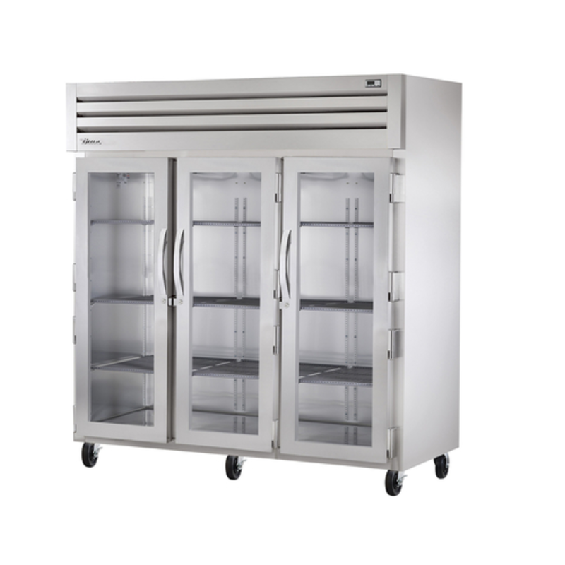 True Manufacturing Spec Series 77.75" Three-Section Glass Door Refrigerator for Commercial Kitchens