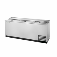 Alt Tag: True Manufacturing 80-Inch Solid Slide Lid Deep Well Cooler horizontal bottle cooler with stainless steel finish and sliding lids
