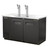 Alt Tag: True Manufacturing 58.88 Inch Wide Two Door Draft Beer Cooler with two tap draft tower, solid swing doors, direct draw beer dispenser