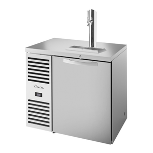 Alt Tag: True Refrigeration 36" Stainless Steel Single Zone Draft Beer Cooler with draft tower, stainless steel outdoor beer dispenser