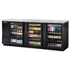 90-Inch Glass Door Back Bar Cooler With Three Glass Doors Displaying Various Beverages
