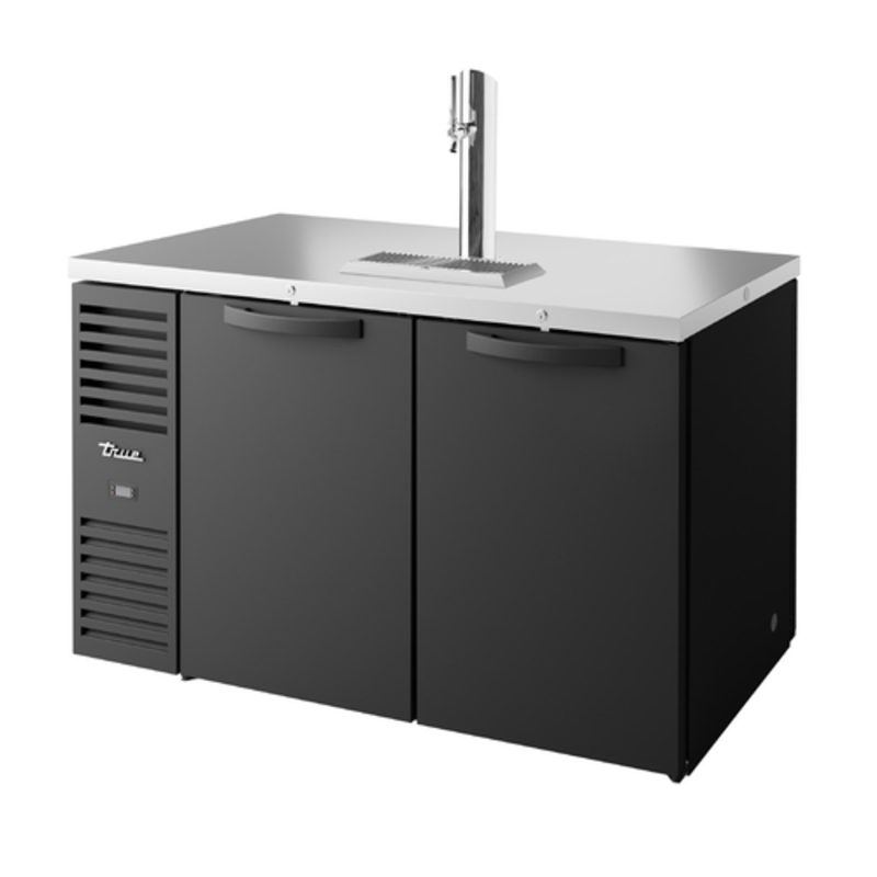 True Refrigeration TDR60-PTSZ1-L-B-SS-SS-1 60" Pass-Thru Draft Beer Cooler with dual doors and draft tower, black finish