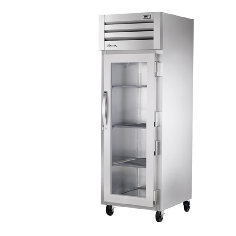 Alt Tag: True Spec Series 27.5" Reach-In Heated Holding Food Cabinet with glass door commercial heated cabinet on casters
