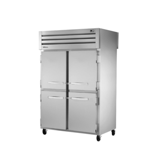 True Spec Series 52-5/8" Pass-Thru Two-Section Refrigerator stainless steel commercial two-section pass-thru refrigerator on casters