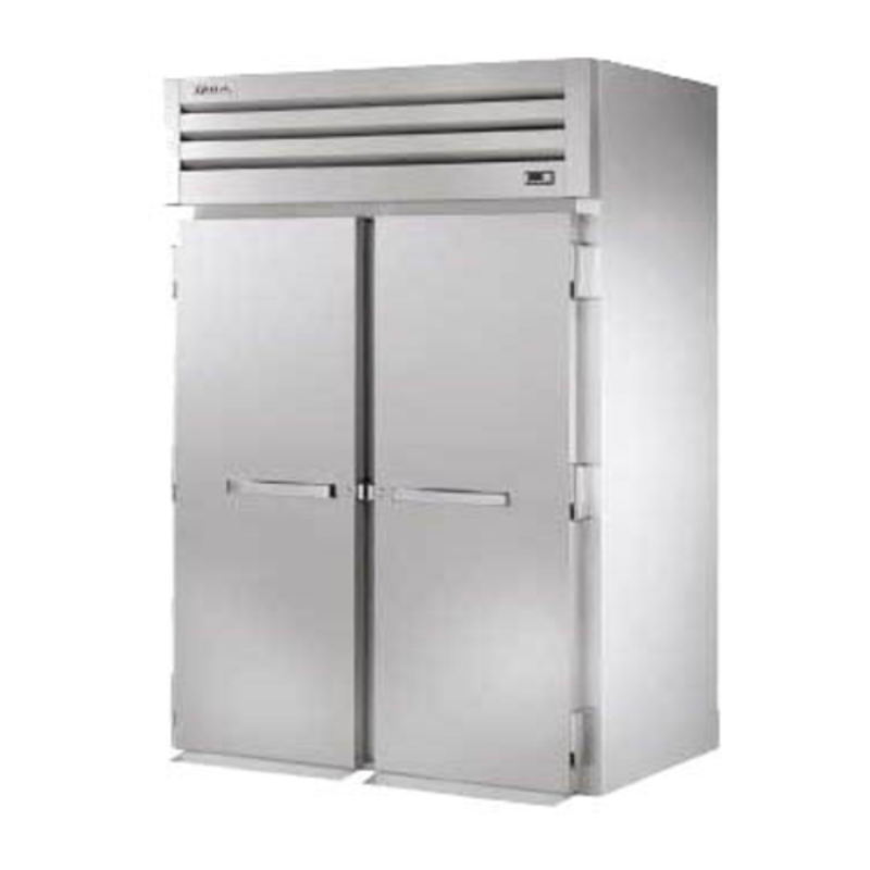 Alt Tag: True STA2RRI-2S-HC 52-5/8" Two-Section Roll-In Refrigerator with Solid Doors commercial stainless roll-in fridge with solid doors