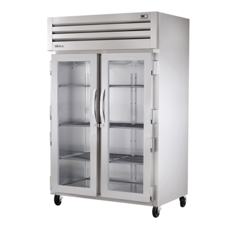 Alt Tag: True STG2H-2G Spec Series 52" Two-Section Reach-In Heated Cabinet with glass doors, commercial stainless steel food warmer cabinet