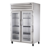Alt Tag: True STR2H-2G 52.63" Spec Series Two-Door Reach-In Heated Cabinet with glass swing doors, stainless steel commercial warming cabinet