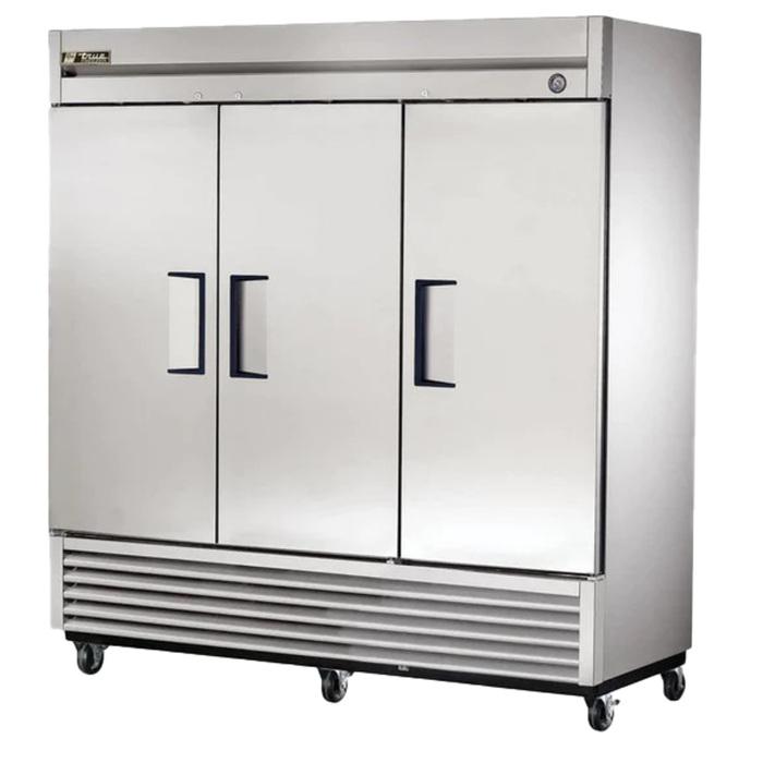 Alt Tag: True T-72 REFURBISHED 78.1" Solid Door Reach-In Refrigerator three-door commercial stainless steel reach-in fridge