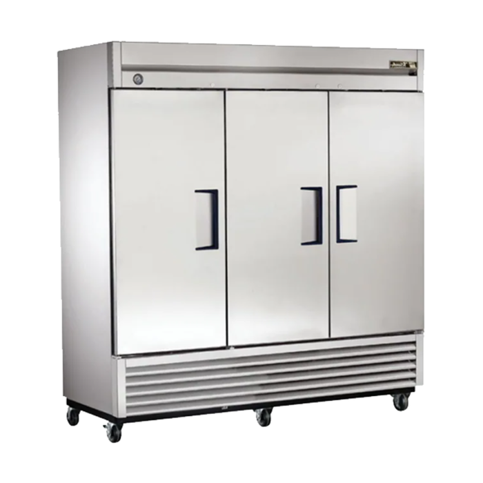 Alt Tag: True T-72F refurbished three door reach-in freezer 78.1-inch wide stainless commercial reach-in freezer with three solid doors