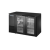 Alt Tag: True TBB24-48-2G-Z1-BST-B-1 48" Glass Swing Door Back Bar Cooler with black exterior, dual glass doors, LED-lit shelves