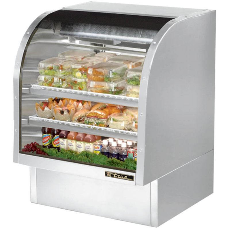 Véritable vitrine de charcuterie en acier inoxydable courbé de 36 pouces TCGG-36-S-HC-LD de 36 pouces avec finition en verre courbé et acier inoxydable