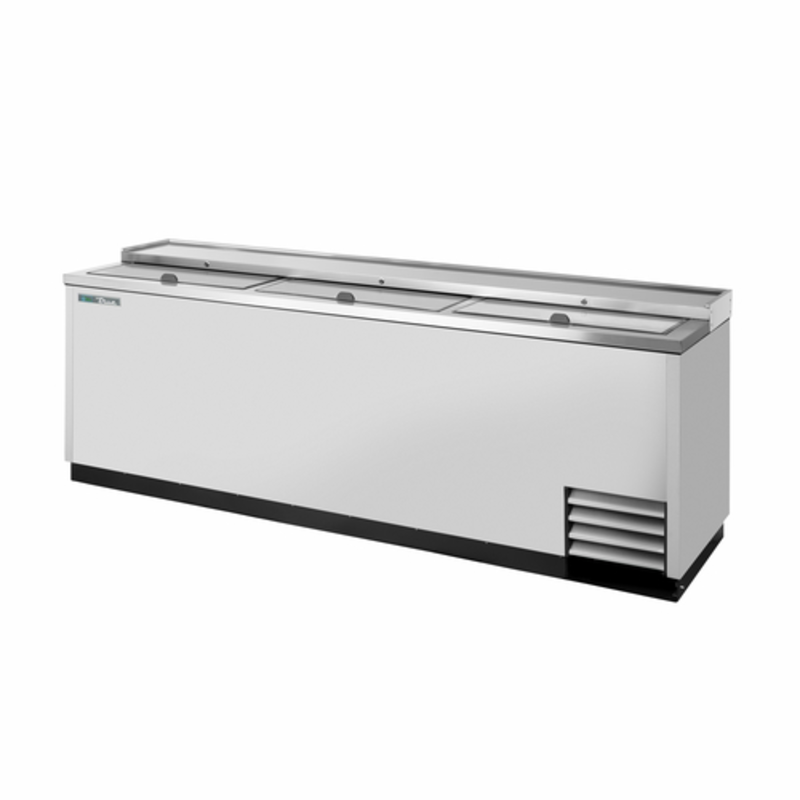 Alt Tag: True TD-95-38-S-HC 95-3/8" Stainless Steel Slide Lid Bottle Cooler deep well horizontal bar cooler with solid sliding lids