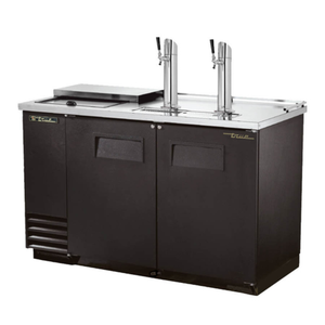 Alt Tag: True TDD-2CT-HC 59-Inch Two Door Direct Draw Beer Dispenser with dual beer taps, two swing doors, black bar keg cooler