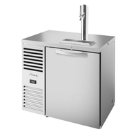 Alt Tag: True 36" Pass-Thru Single Zone Stainless Steel Draft Beer Cooler stainless steel kegerator with single tap tower and pass-thru door