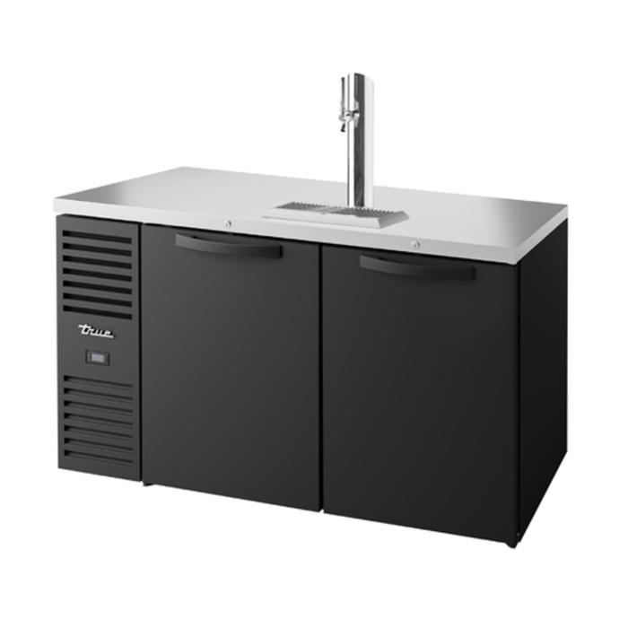 Alt Tag: True TDR60-RISZ1-L-B-SS-1 60" Single Zone Draft Beer Cooler black kegerator with stainless steel top and single draft tower