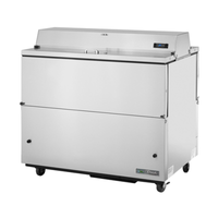 True TMC-49-S-DS-HC 49-Inch Dual-Sided Stainless Steel Milk Cooler, commercial dual-sided milk cooler station on casters