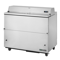 Alt Tag: True TMC-49-S-HC 49-Inch Stainless Steel School Milk Cooler Station stainless steel milk cooler with hinged lid on casters