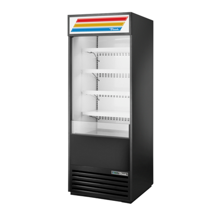 True TOAM-30-HC-TSL01 30" Open Air Merchandiser Display Refrigerator open-front grab-and-go cooler with shelves for beverages and snacks