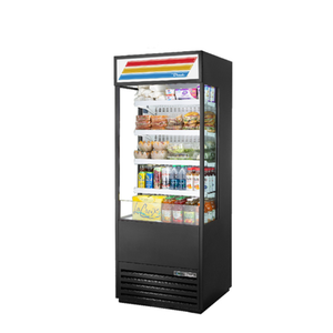 True 30 Inch Open Air Glass Sided Display Refrigerator Merchandiser open-air glass-sided refrigerated merchandiser for snacks and drinks