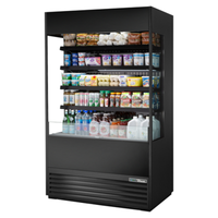 Alt Tag: True TOAM-48GS-HC~NSL01 48" Open Air Glass Sided Refrigerated Merchandiser open front display case for drinks and grab-and-go