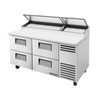 True TPP-AT-67D-4-HC 67-Inch Refrigerated Pizza Prep Table With Solid Drawers For Commercial Kitchens