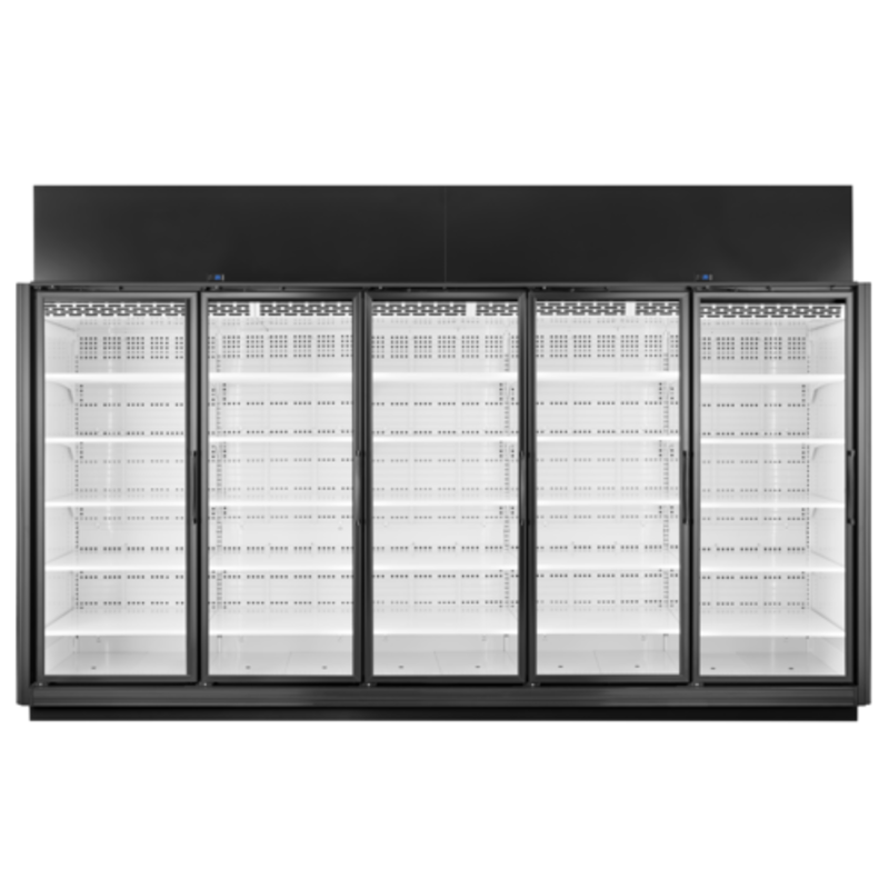 Five Glass Door Merchandiser Refrigerator Featuring Black Exterior And White Interior For Optimal Product Display