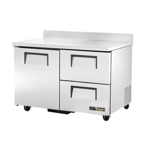 True TWT-48D-2-HC 48-Inch Refrigerated Worktop Counter with Drawers stainless steel commercial prep table with casters