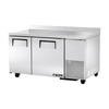 Alt Tag: True 60-inch Stainless Steel Two-Door Deep Worktop Freezer Counter commercial two-door stainless prep counter freezer with casters