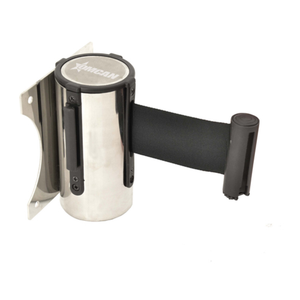 Alt Tag: Omcan Item 41156 Crowd Control Retractable Belt Wall Mount Stanchion System wall-mounted retractable belt queue barrier