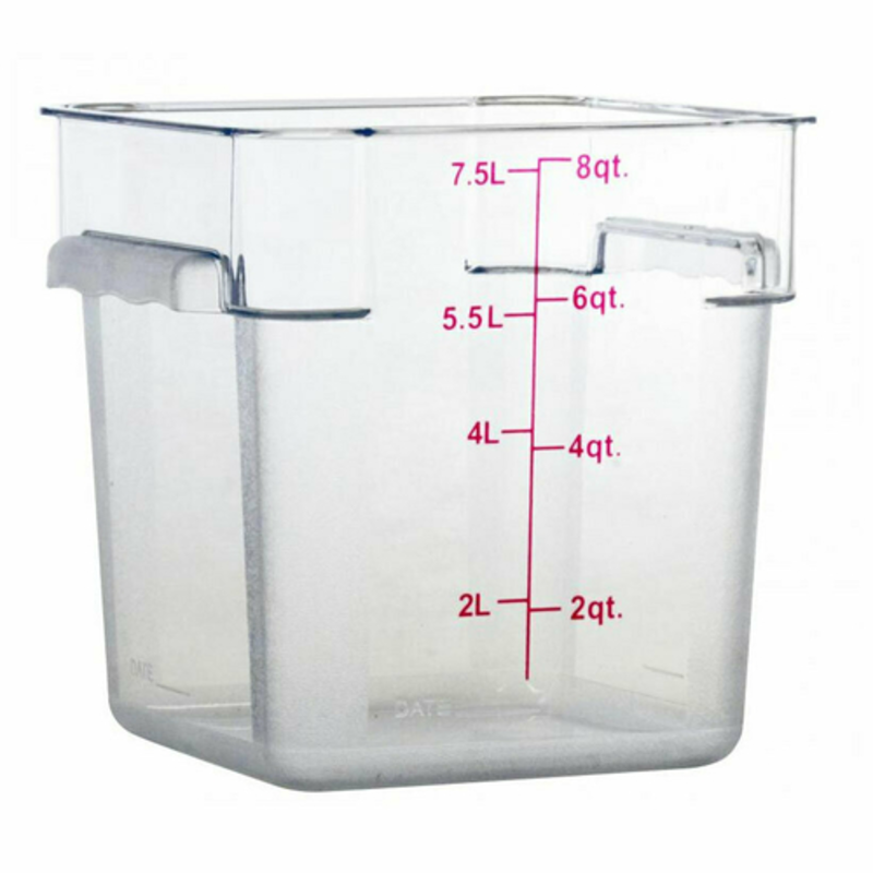 High-quality Omcan 1/9 size food container with clear construction and measurement markings for easy use.