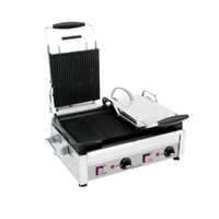 Eurodib SFE02375 Double Electric Panini Grill With Stainless Steel Construction And Adjustable Temperature Controls