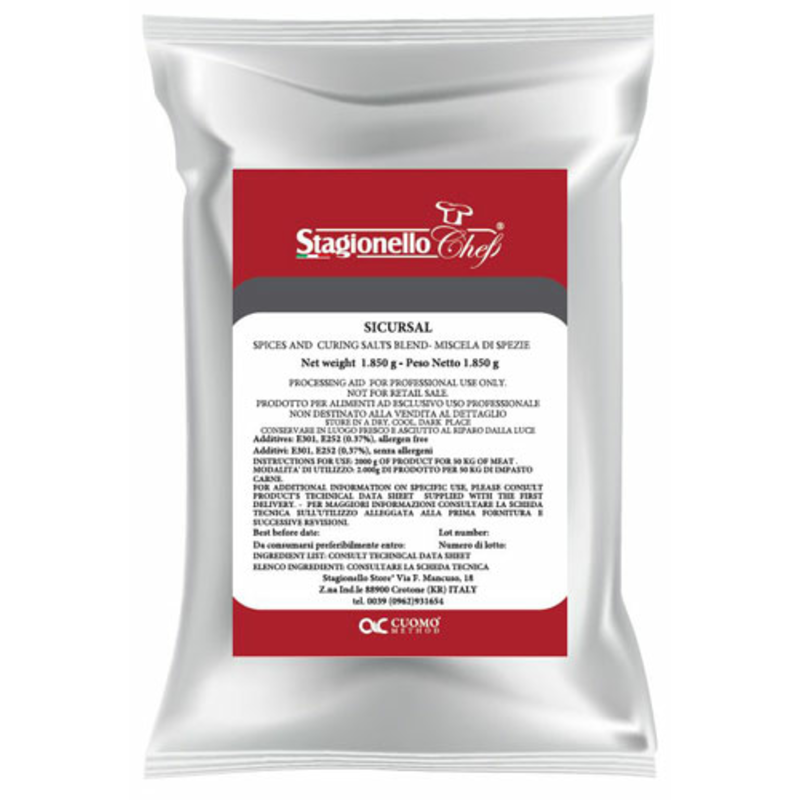 Omcan 47008 Sausage Making Spices 2.2 lbs (1 kg) Bag seasoning blend pouch for sausage making, curing salts mix label front view