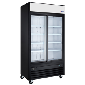 Omcan RE-CN-0039-HC-BK 40" Two-Section Glass Sliding Door Merchandiser Refrigerator