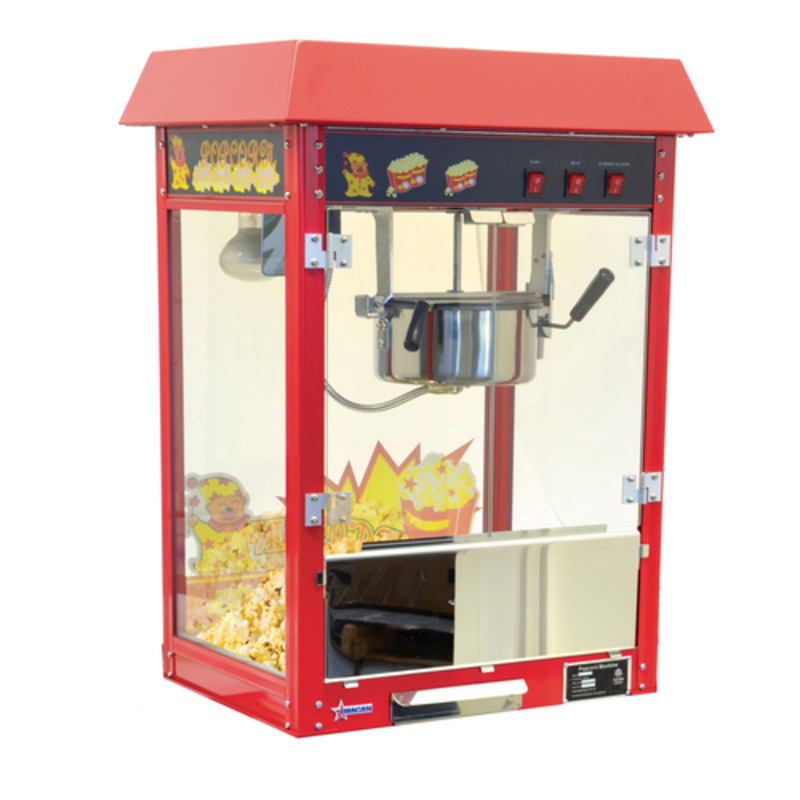Omcan 40385 10 oz Commercial Countertop Popcorn Popper With Warming Deck In Red And Clear Design
