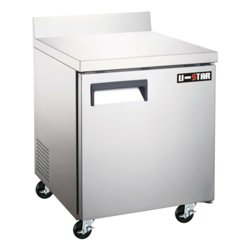 U-STAR USWR-1D 27 Inch Refrigerated Worktop Counter With Stainless Steel Surface And Rolling Casters