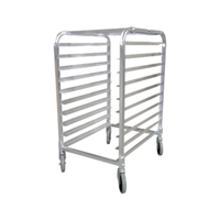 Alt Tag: OMCAN 22128 Aluminum 10 Pan Capacity Curve Top Pan Rack on casters, commercial kitchen bakery pan trolley
